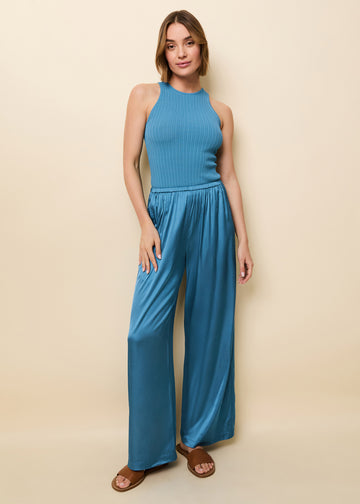 Monaco Satin Pant French Blue - Solid & Striped