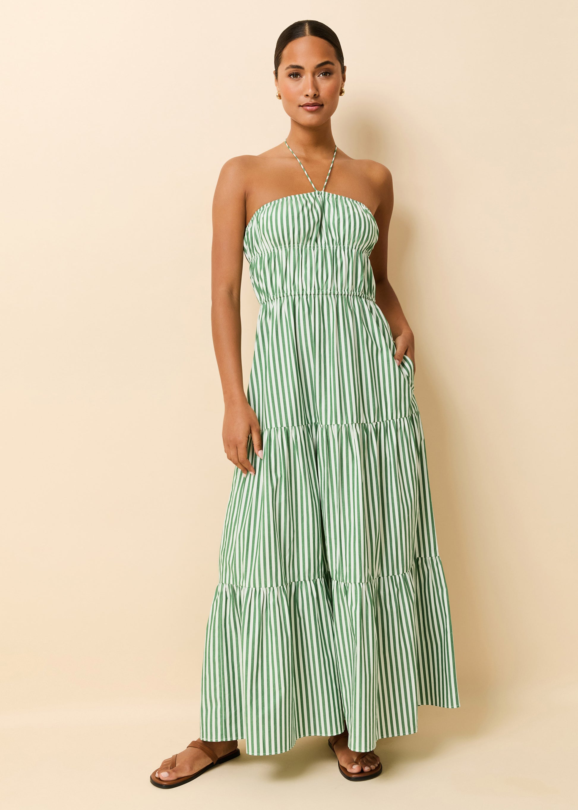Jodie Dress Washed Green / Optic White Stripe - Solid & Striped