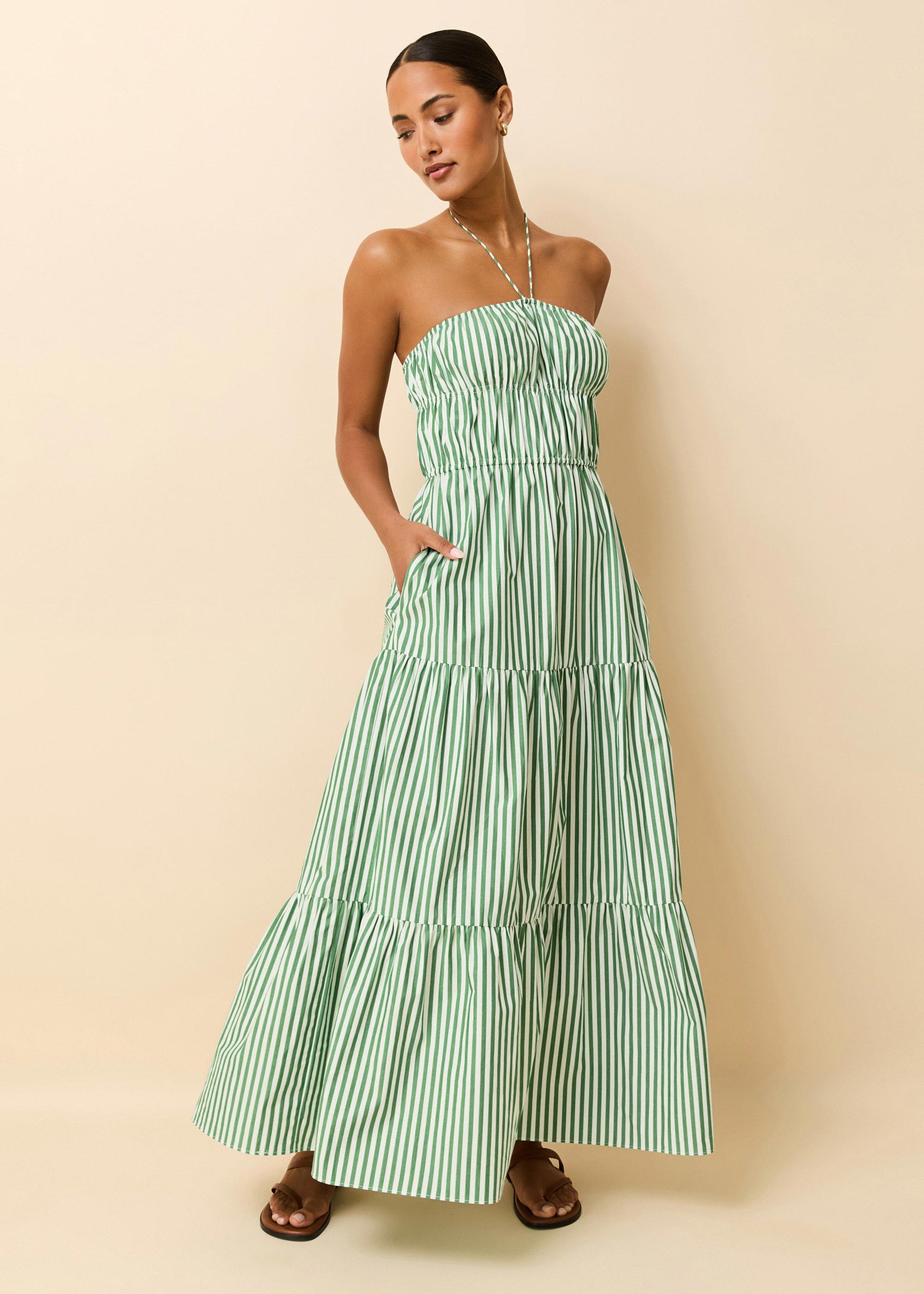 Jodie Dress Washed Green / Optic White Stripe - Solid & Striped