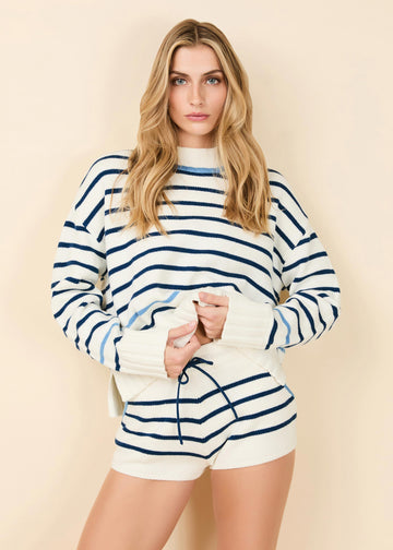 Maxine Sweater Maritime Navy Breton Stripe - Solid & Striped