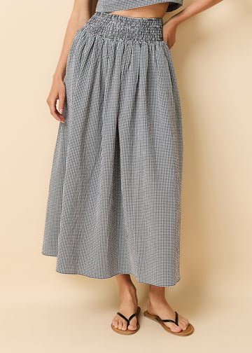 Noreen Skirt Noir Gingham - Solid & Striped