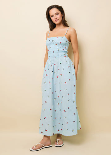 Delta Embroidered Midi Dress Sky Ditsy Floral - Solid & Striped