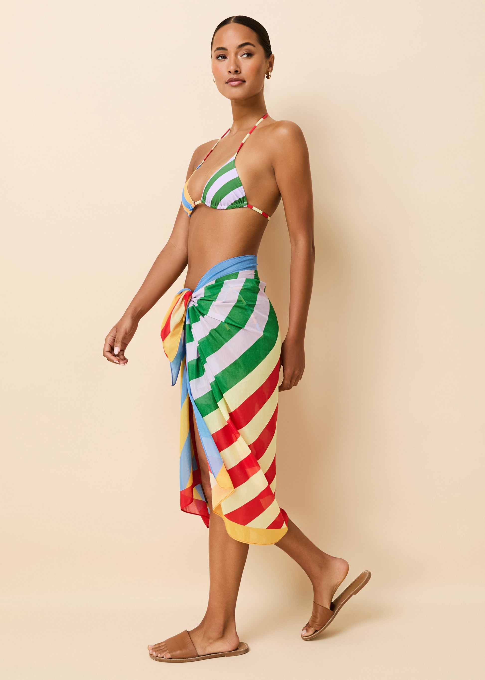 Silk Blend Pareo Colorblock Beach Stripe - Solid & Striped
