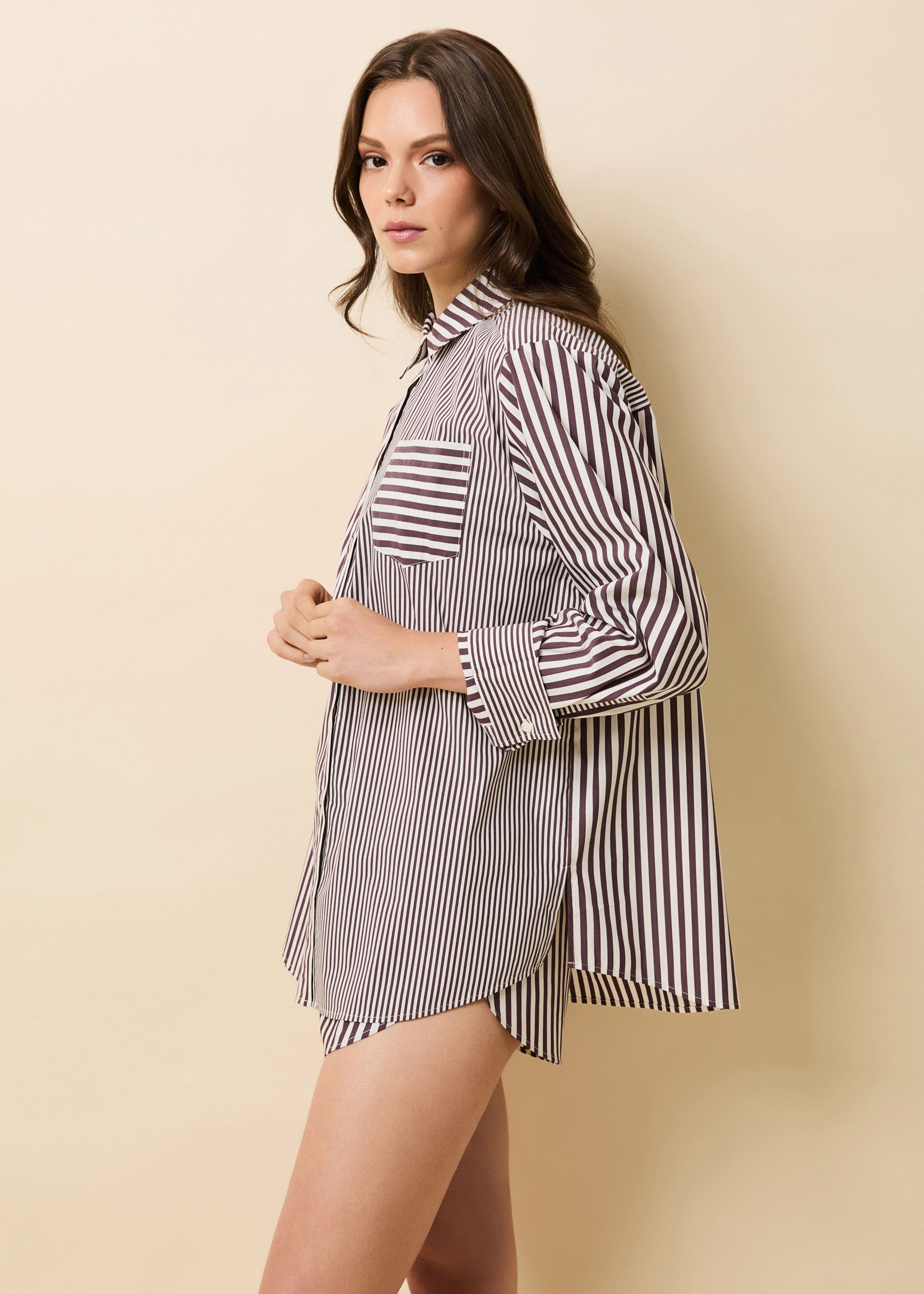 Avril Button Down Shirt Raisin Brown / Brule Stripe - Solid & Striped