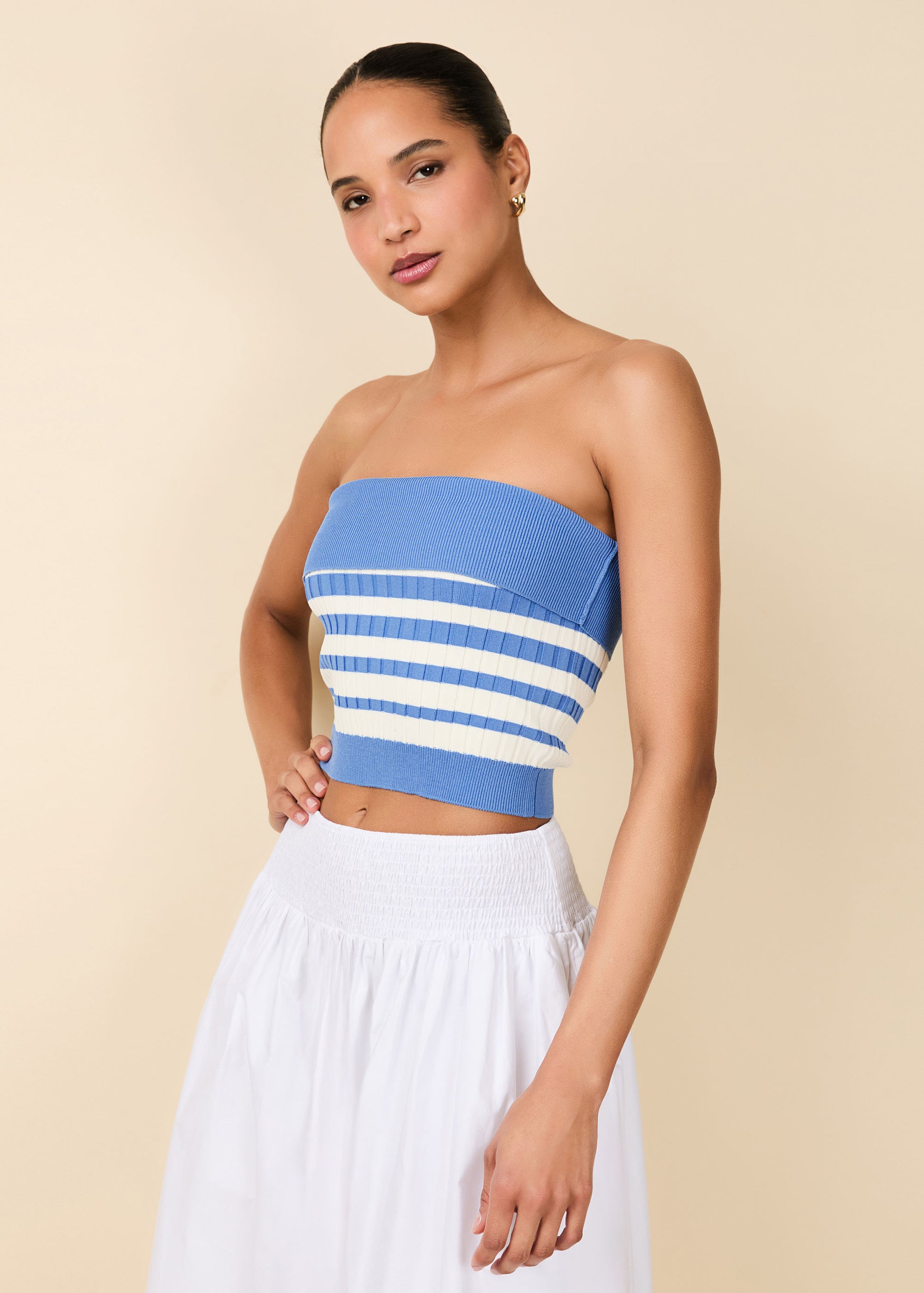Marnie Top Marina Blue Sunset Stripe - Solid & Striped