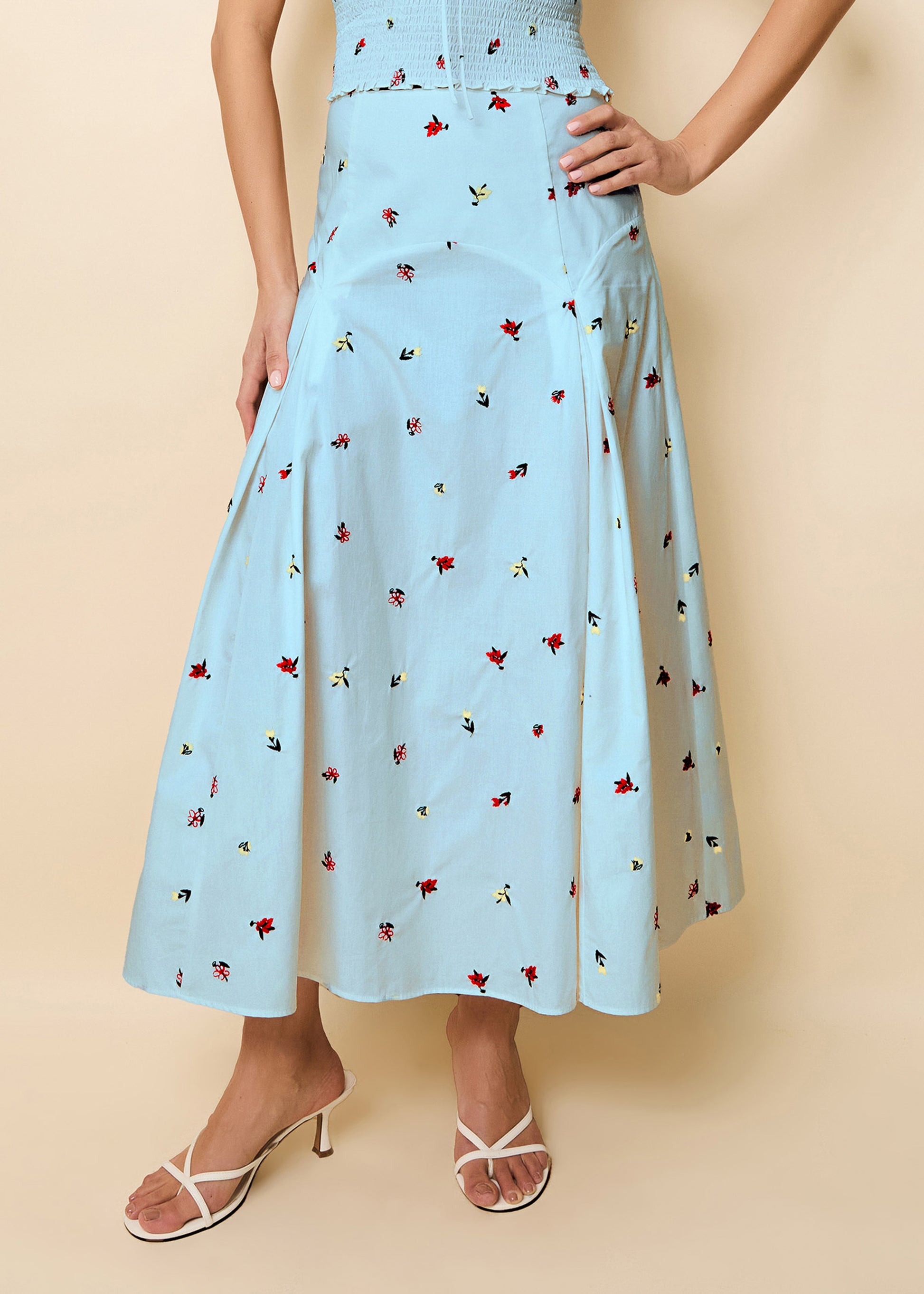 Gael Skirt Embroidered Sky Ditsy Floral - Solid & Striped