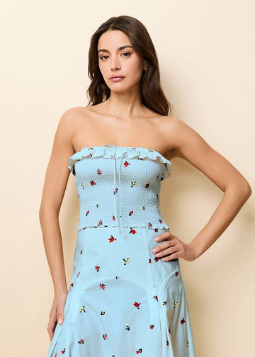 Nikki Top Embroidered Sky Ditsy Floral - Solid & Striped