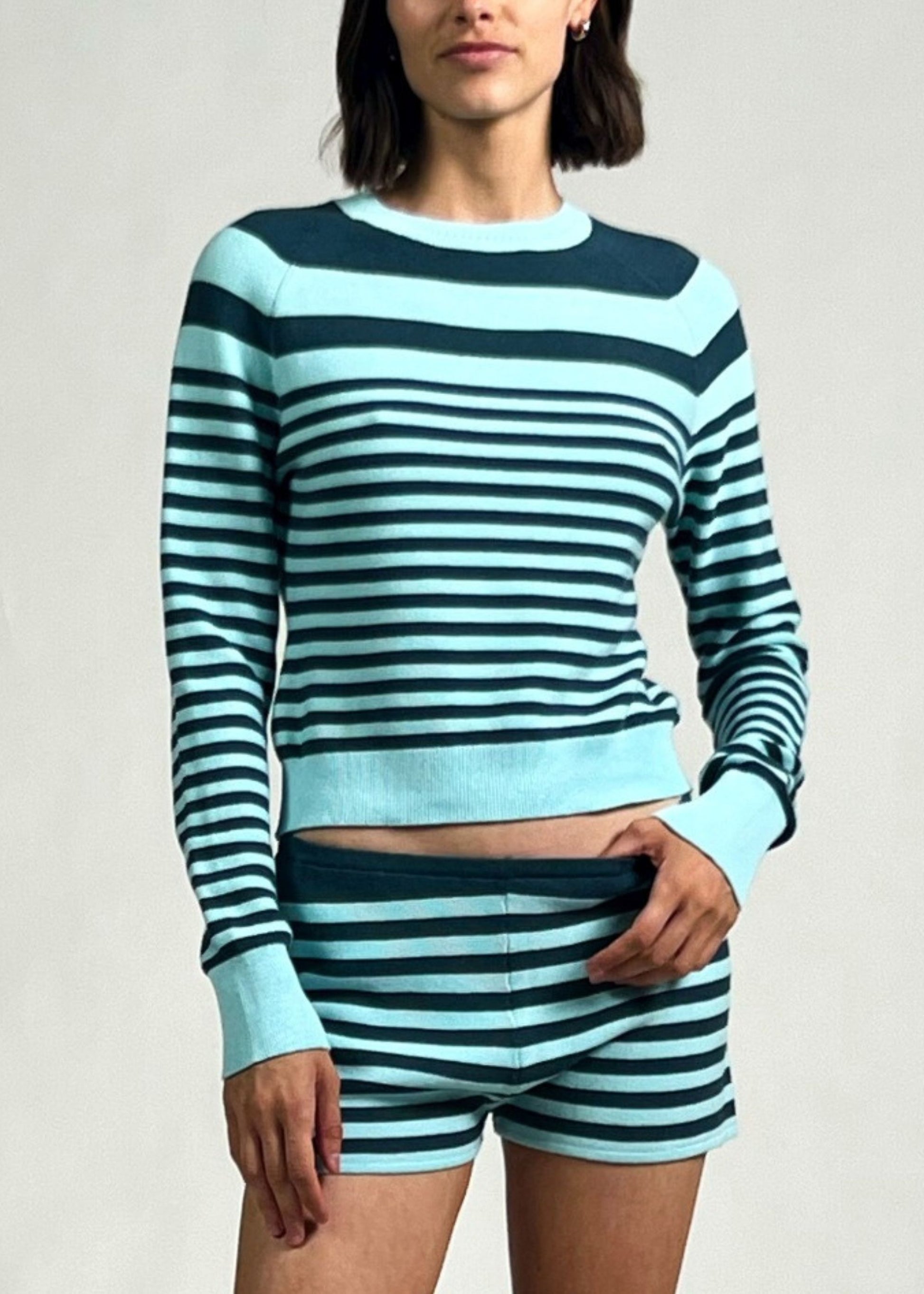 Manny Sweater Evergreen / Sky Stripe - Solid & Striped