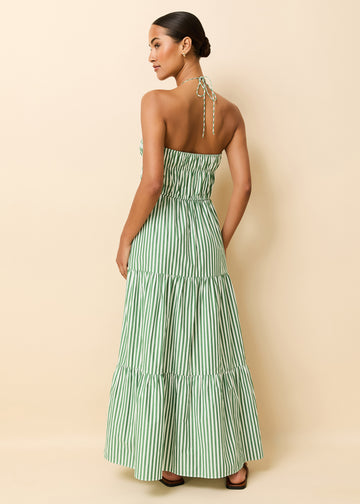Jodie Dress Washed Green / Optic White Stripe