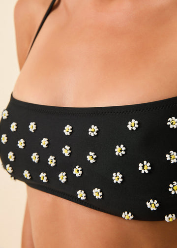 Daniela Beaded Bikini Top Noir
