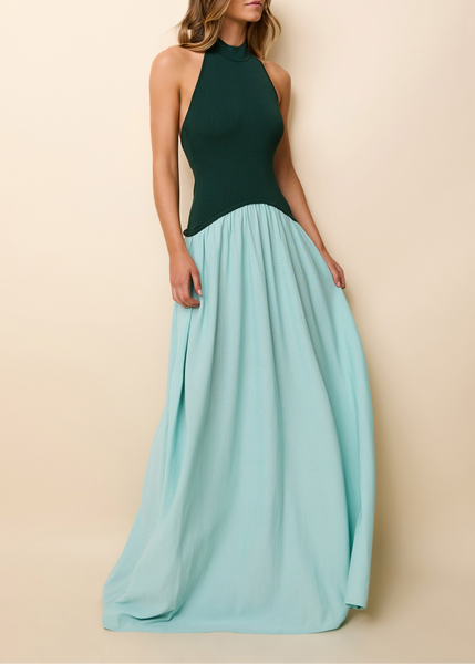 Solid & Striped Halter Soglio Dress Evergreen / Sky L / Evergreen / Sky
