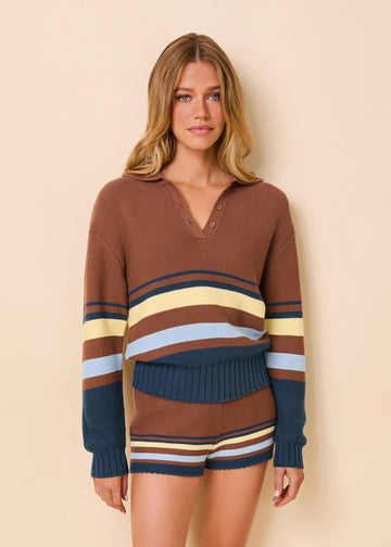 Cleo Pullover Cotton Walnut Wood Multi Stripe