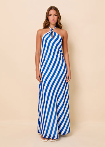 Brisa Reversible Dress Crinkle Sheer Olympian Blue Polka Dot / Stripe