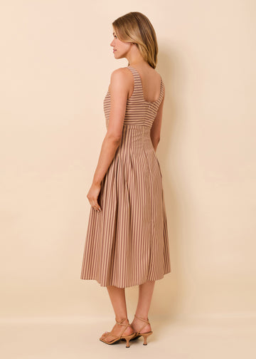 Josie Dress Poplin Walnut / Camel Stripe