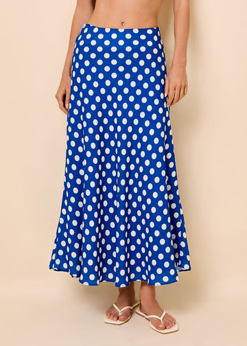 Selma Maxi Skirt Olympian Blue Polka Dot
