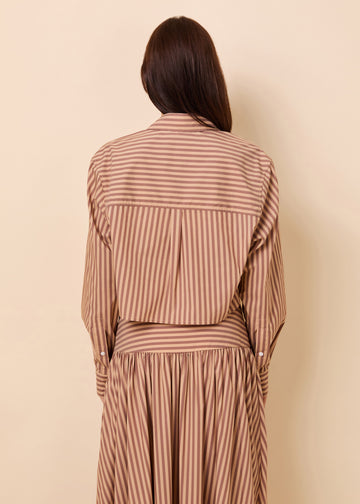 Cropped Avril Top Poplin Walnut / Camel Stripe