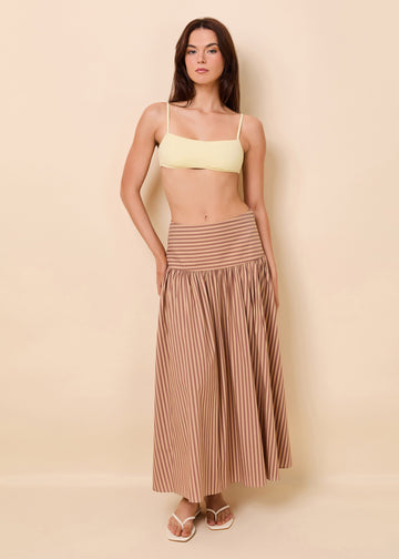 Magnolia Skirt Poplin Walnut / Camel Stripe