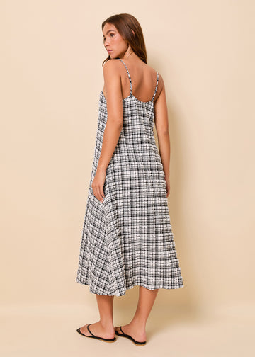 Lois Dress Puckered Plaid Noir