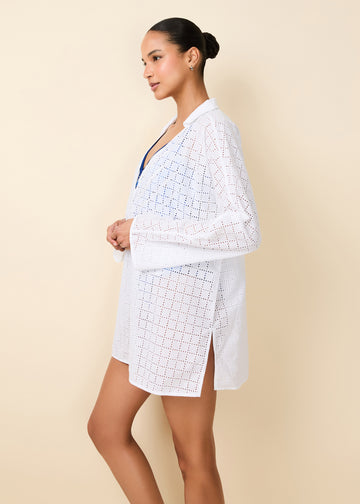 Alba Tunic Grid Eyelet Optic White - Solid & Striped