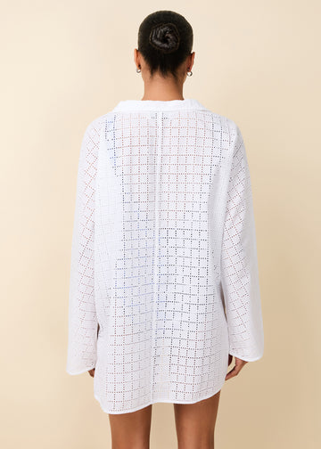 Alba Tunic Grid Eyelet Optic White - Solid & Striped