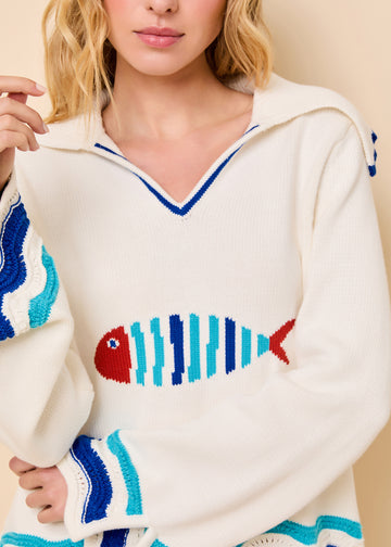 Jack Sweater Fish Motif Brule Multi