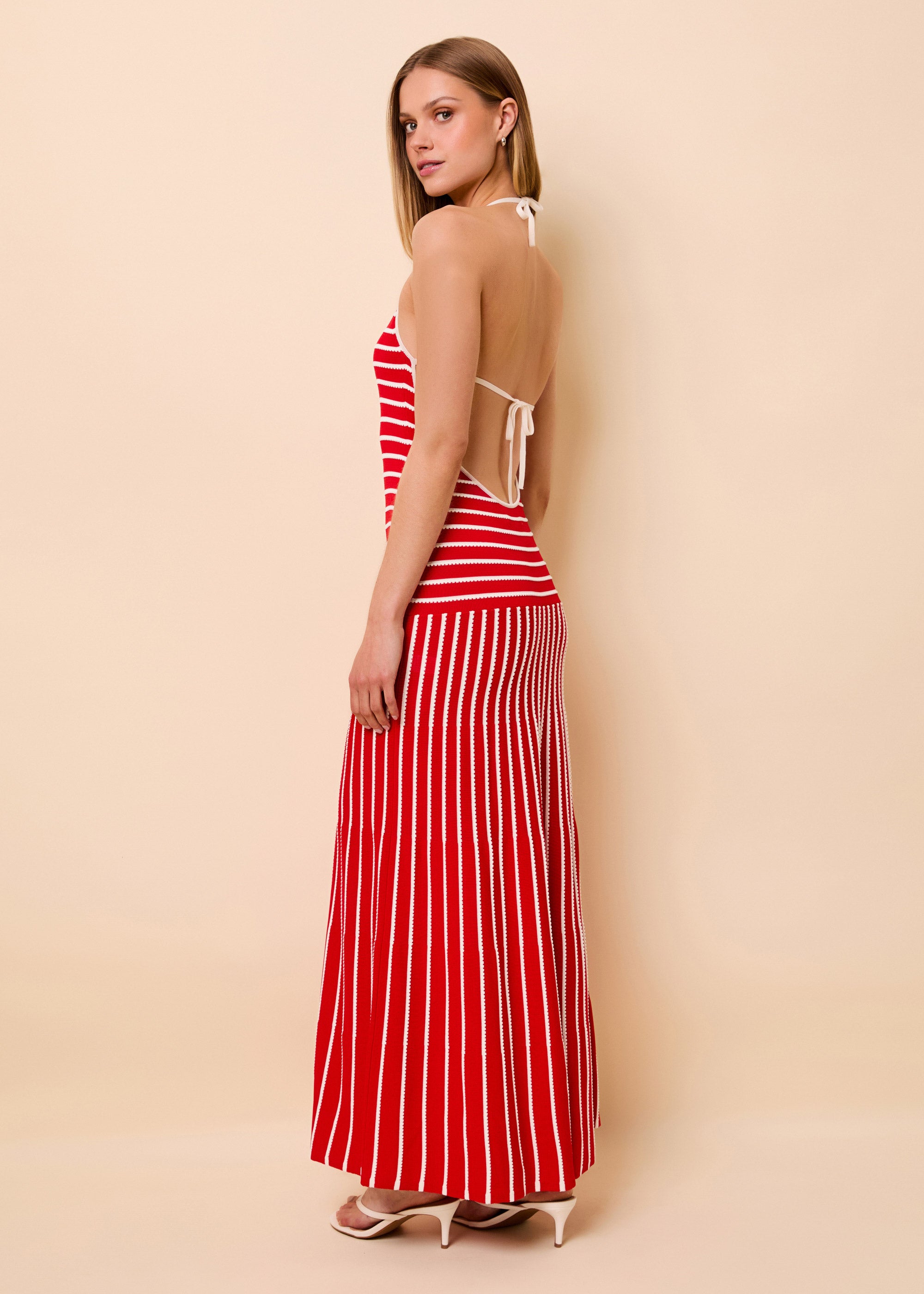 Lottie Dress Tucked Stripe Lipstick Red