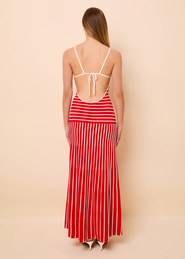 Lottie Dress Tucked Stripe Lipstick Red