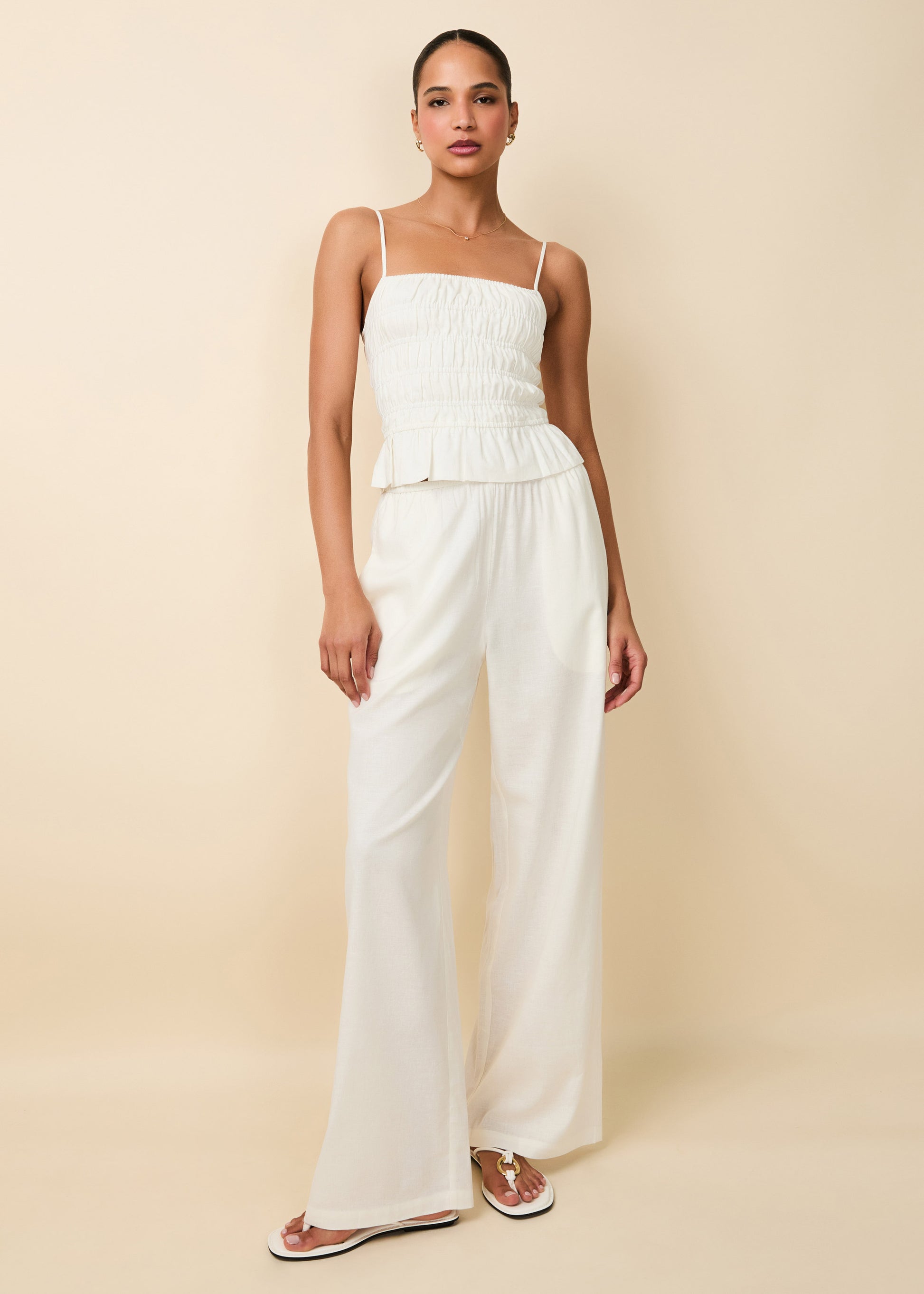 Linen Monaco Pant Optic White - Solid & Striped