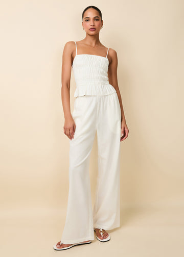 Linen Monaco Pant Optic White - Solid & Striped