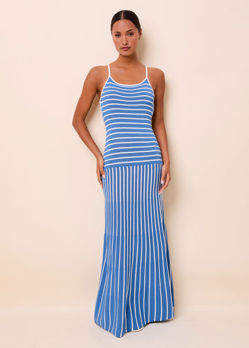 Lottie Dress Tucked Stripe Marina Blue