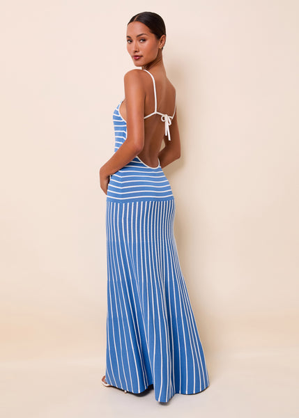 blue dress strip Lottie Dress Tucked StripeMarina Blue