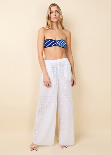 Delaney Pant Grid Eyelet Optic White - Solid & Striped