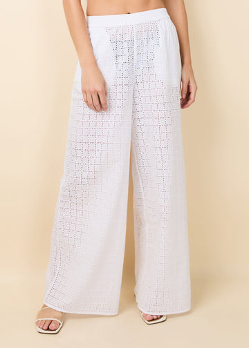 Delaney Pant Grid Eyelet Optic White - Solid & Striped