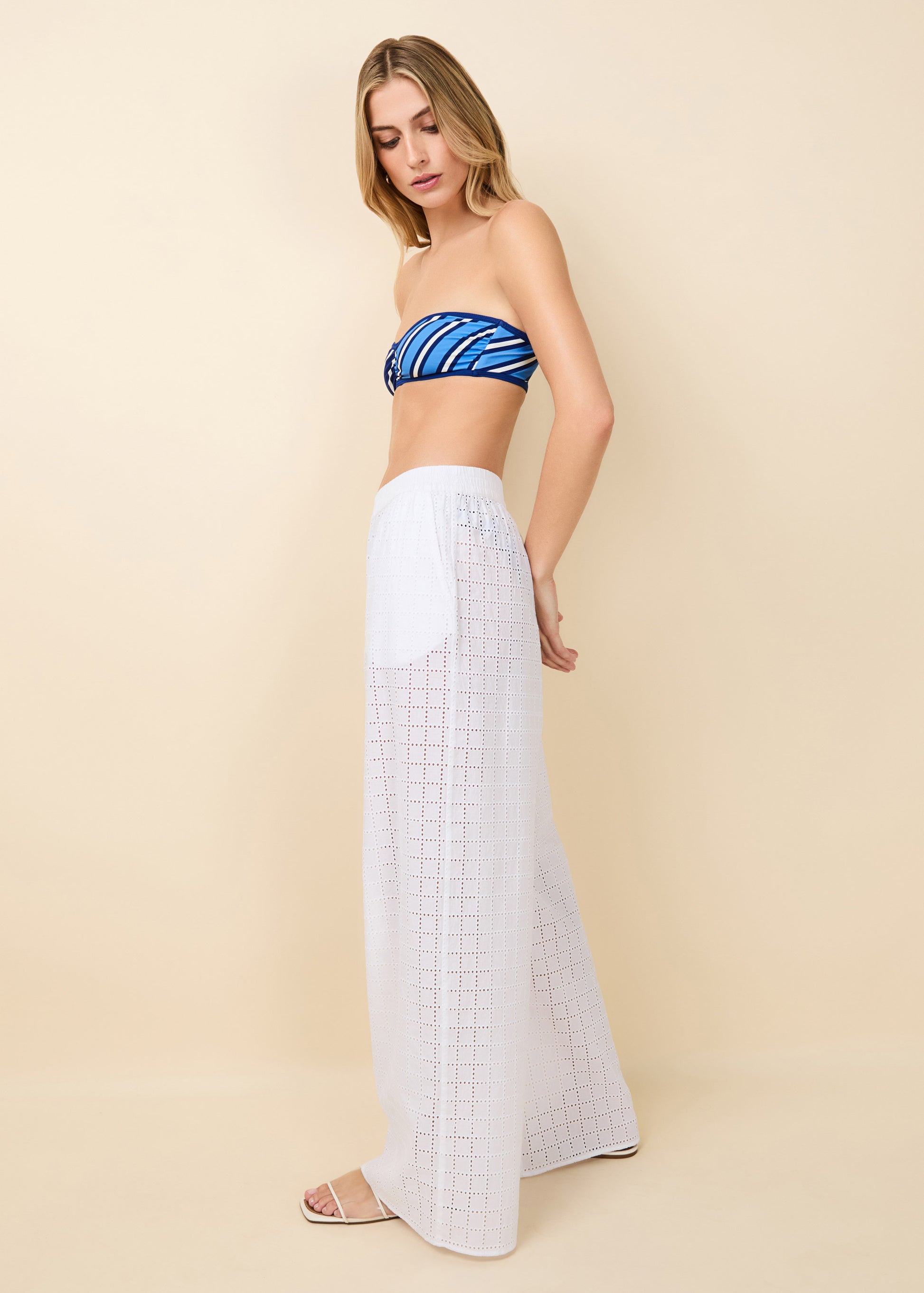 Delaney Pant Grid Eyelet Optic White - Solid & Striped