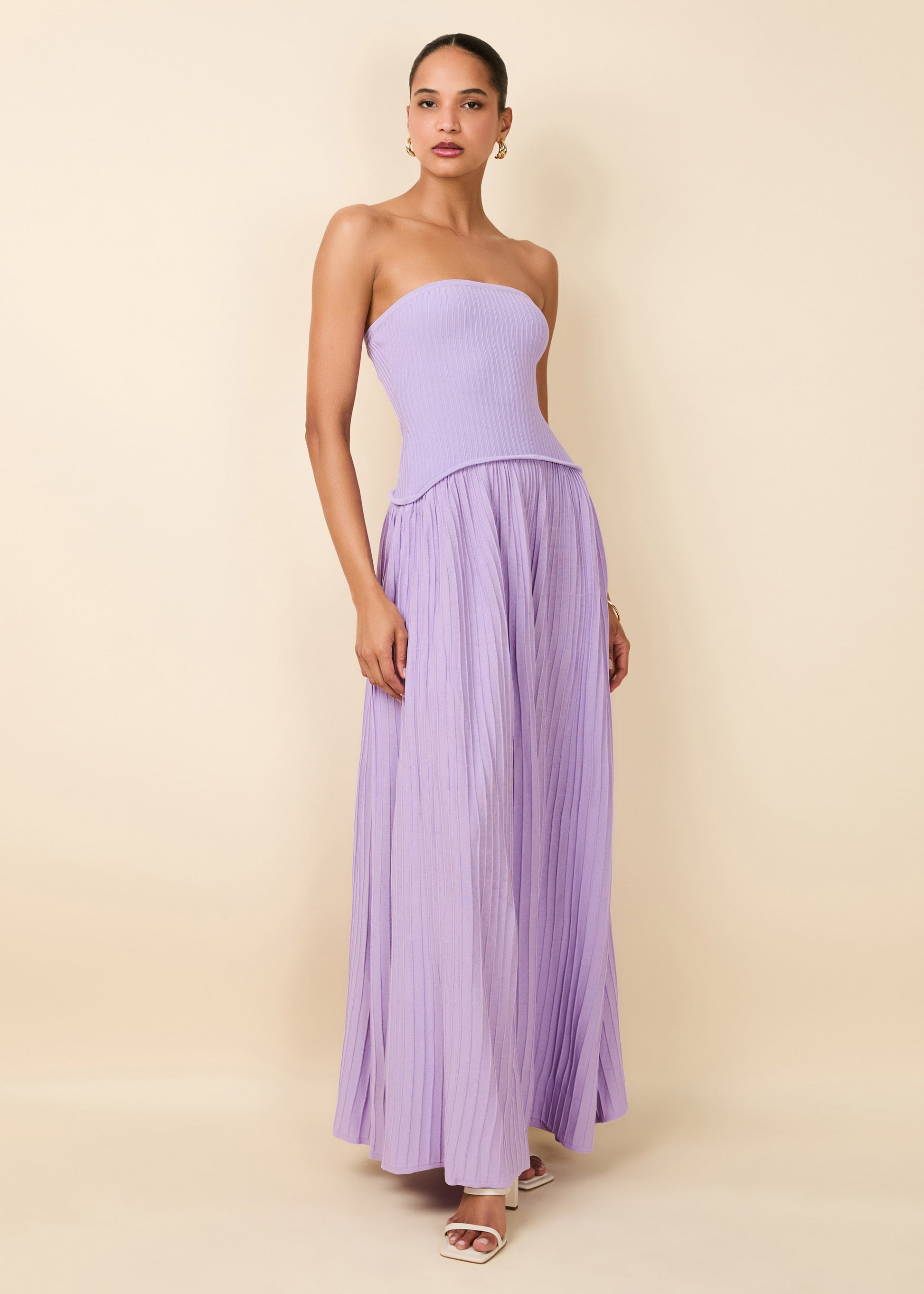 ribbed lilac dress Ribbed Lilac Dress With Belt And Buttons