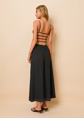 Delta Midi Dress Luxe Drape Noir / Brule Mini Dot