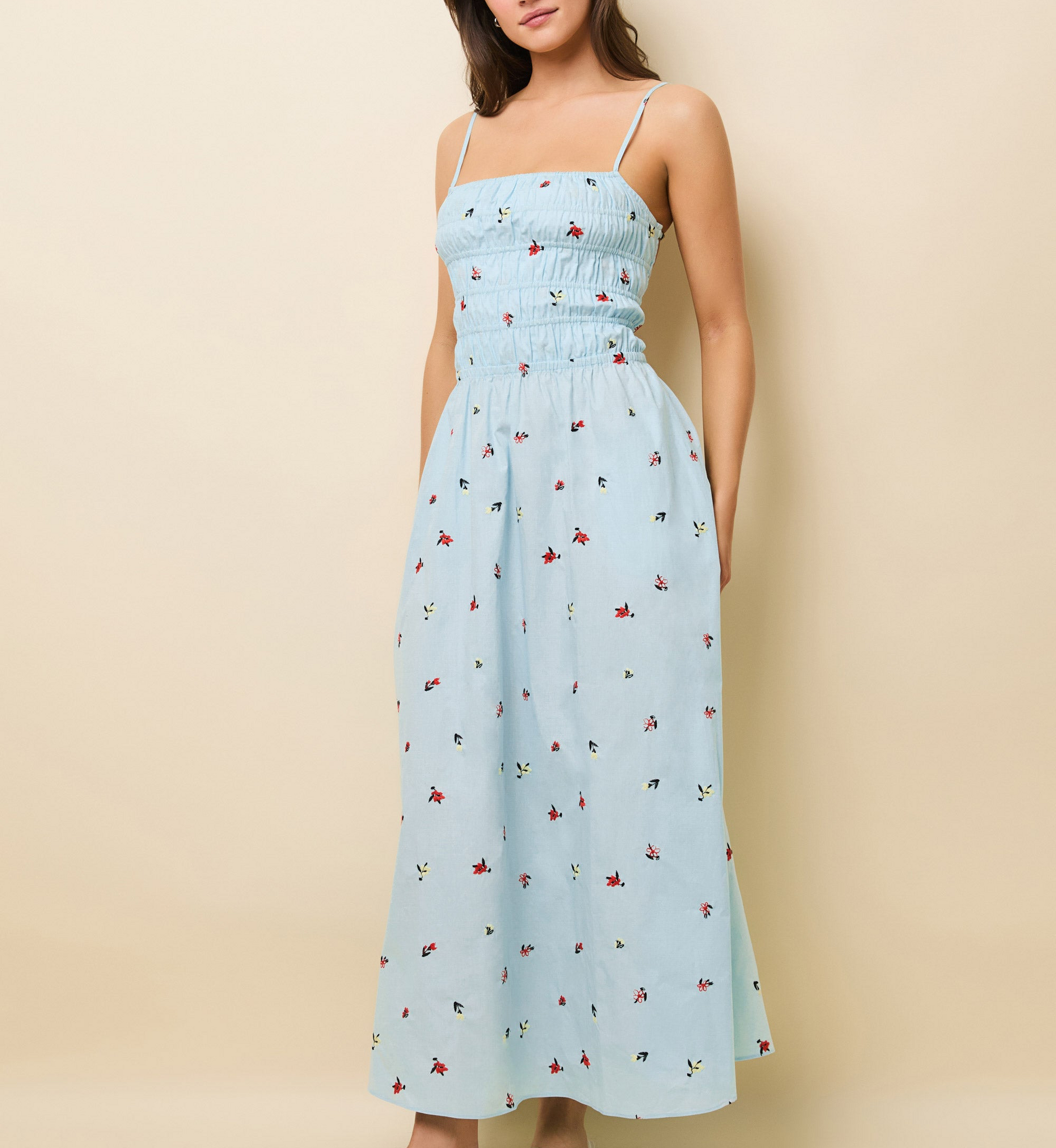 Delta Embroidered Midi Dress Sky Ditsy Floral