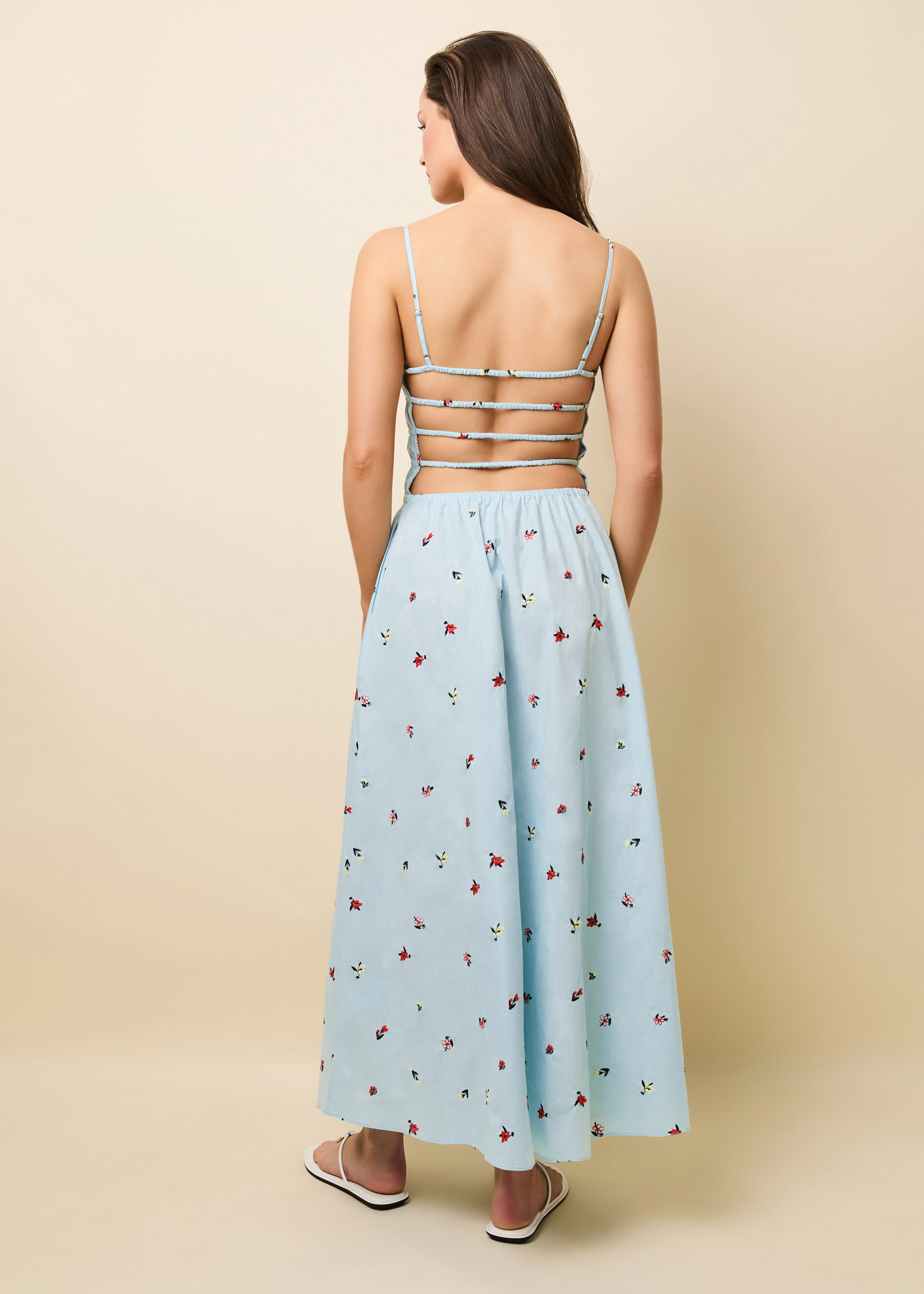 Delta Midi Dress Poplin Embroidered Sky Ditsy Floral Delta Midi Dress Poplin Embroidered Sky Ditsy Floral