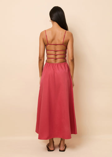 Delta Midi Dress Poplin Rooftop Red