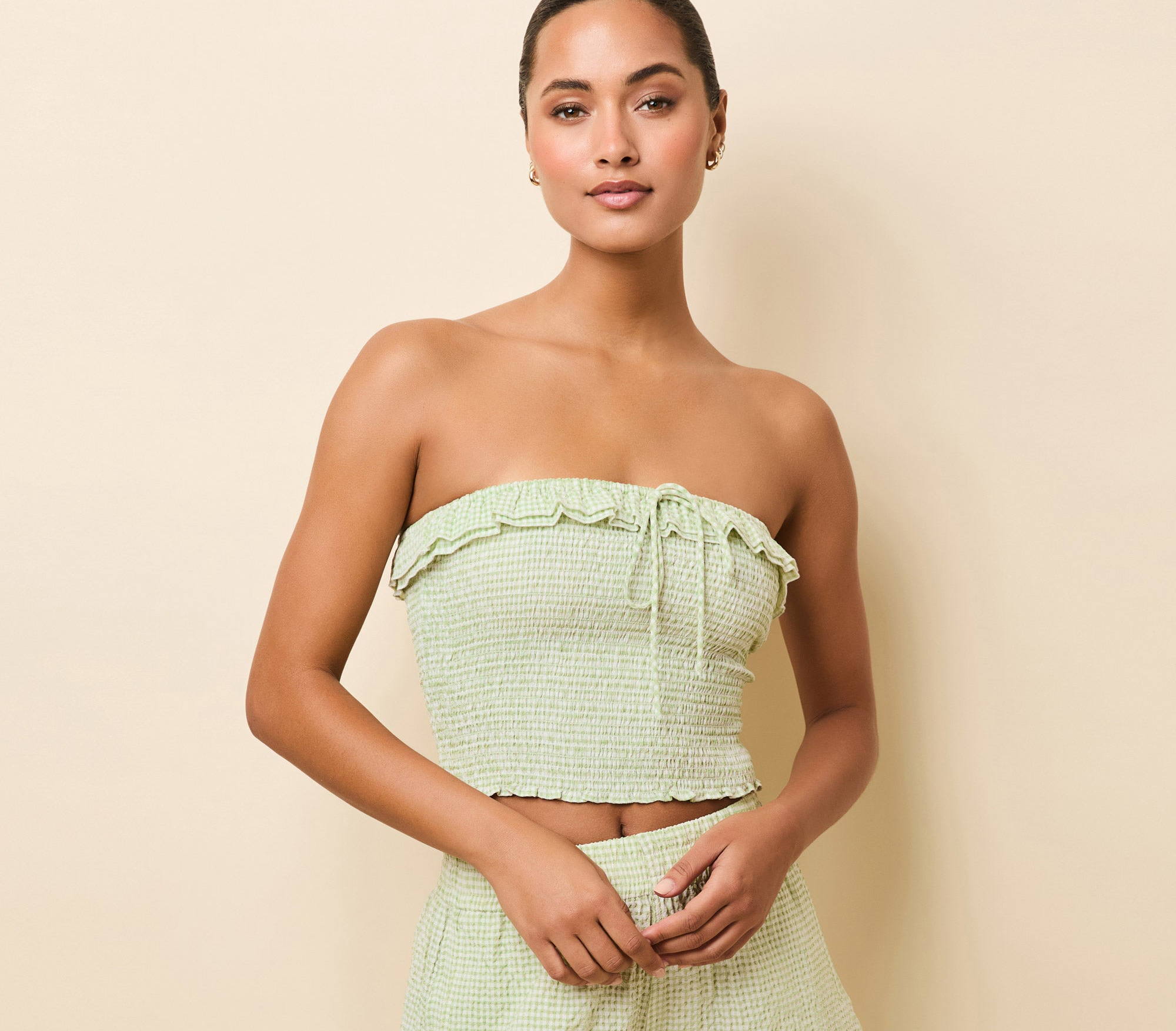 Nikki Top Matcha Gingham