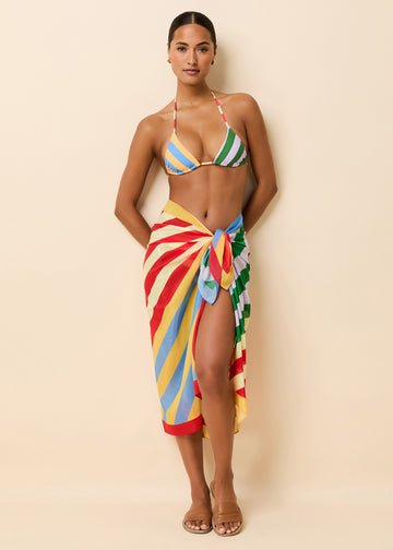 Silk Blend Pareo Colorblock Beach Stripe