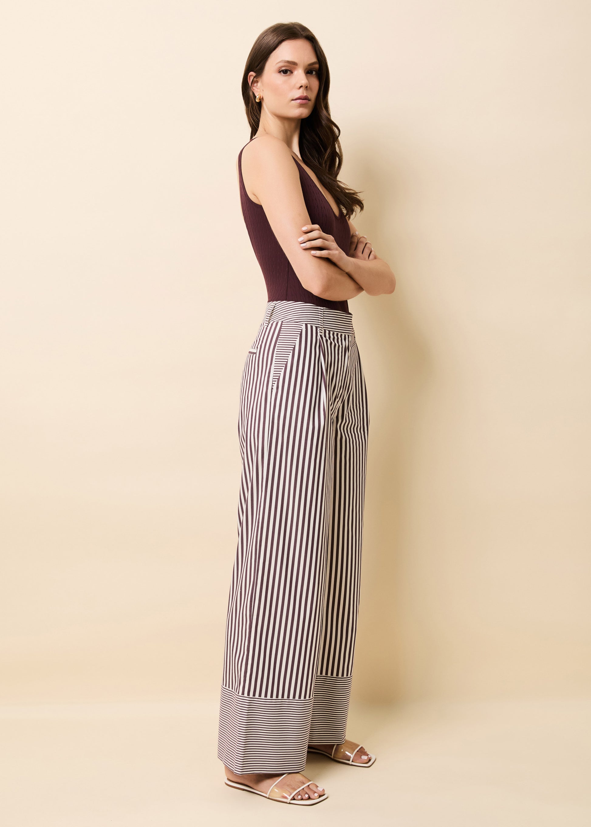 Marnie Pant Raisin Brown / Brule Stripe - Solid & Striped