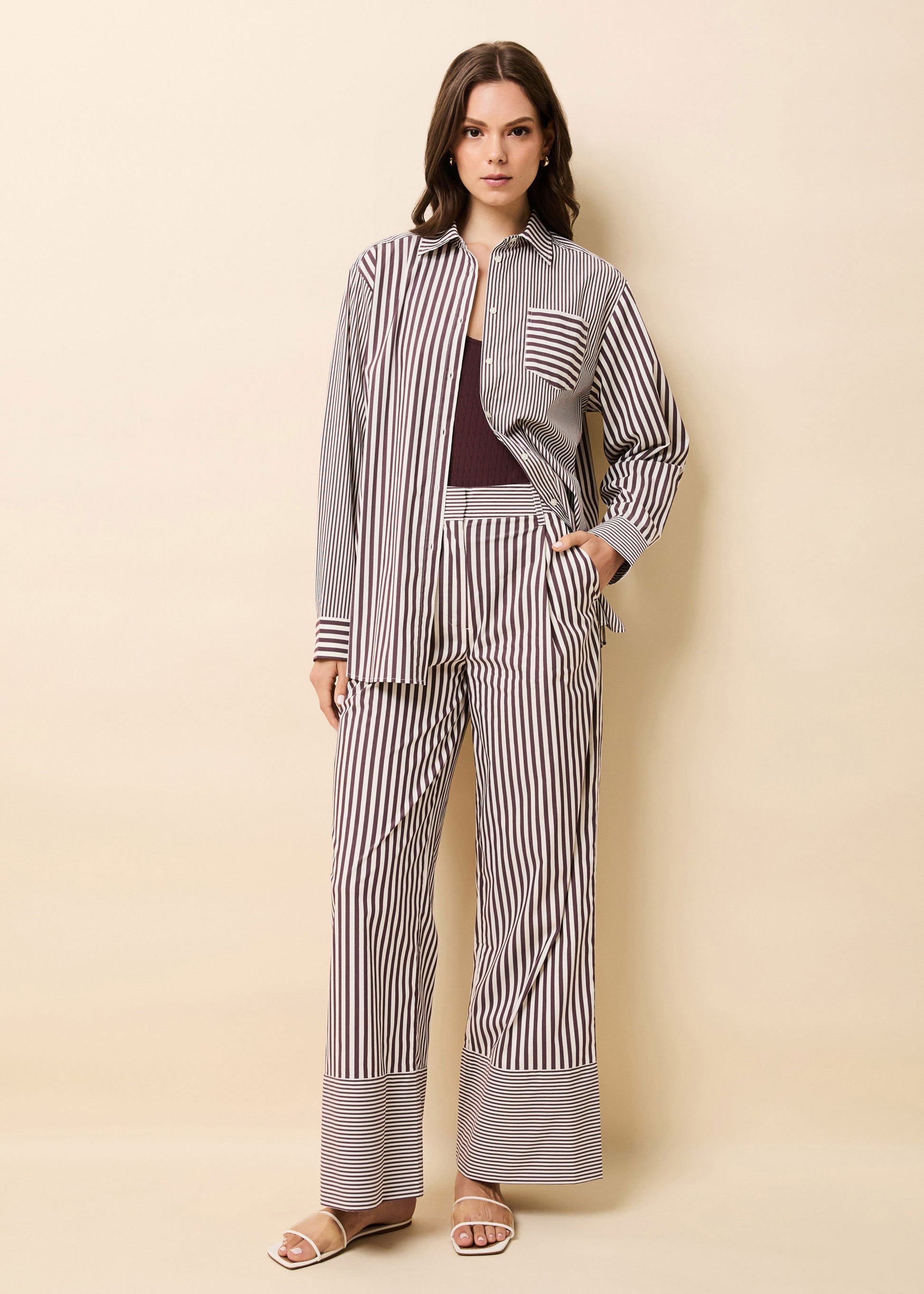 Marnie Pant Raisin Brown / Brule Stripe - Solid & Striped