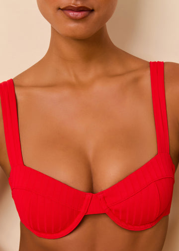 Lilo Luxe Ribbed Bikini Top Lipstick Red