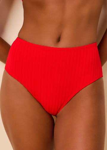 Lilo Luxe Ribbed Bikini Bottom Lipstick Red
