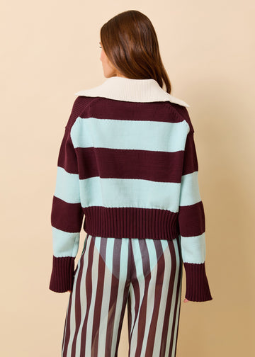 Lola Pullover Deep Fig / Tidepool Stripe