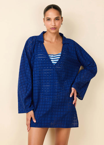Alba Tunic Grid Eyelet Maritime Navy - Solid & Striped