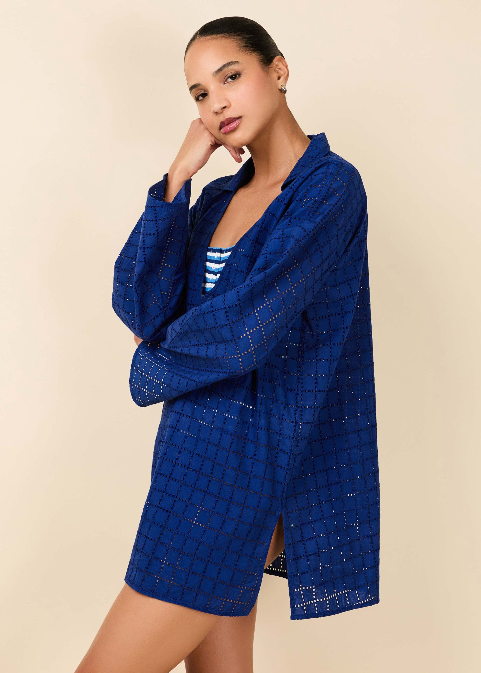 Alba Tunic Grid Eyelet Maritime Navy - Solid & Striped