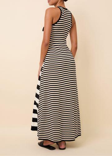Oria Dress Noir Brule Khaki Stripe