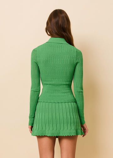 Orlena Mini Skirt Pointelle Lace Knit Turtle Green